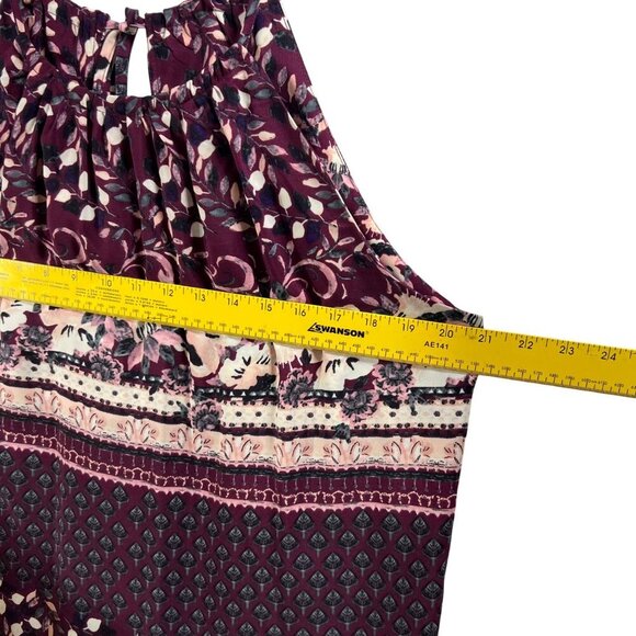 Maison Tara Womens 14 Boho Maxi Floral Geometric Halter Burgundy Dress Fairycore - Picture 10 of 12